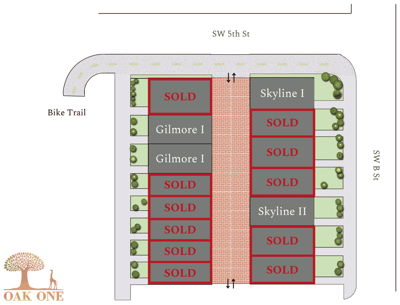 Oak One site map showing residence availability